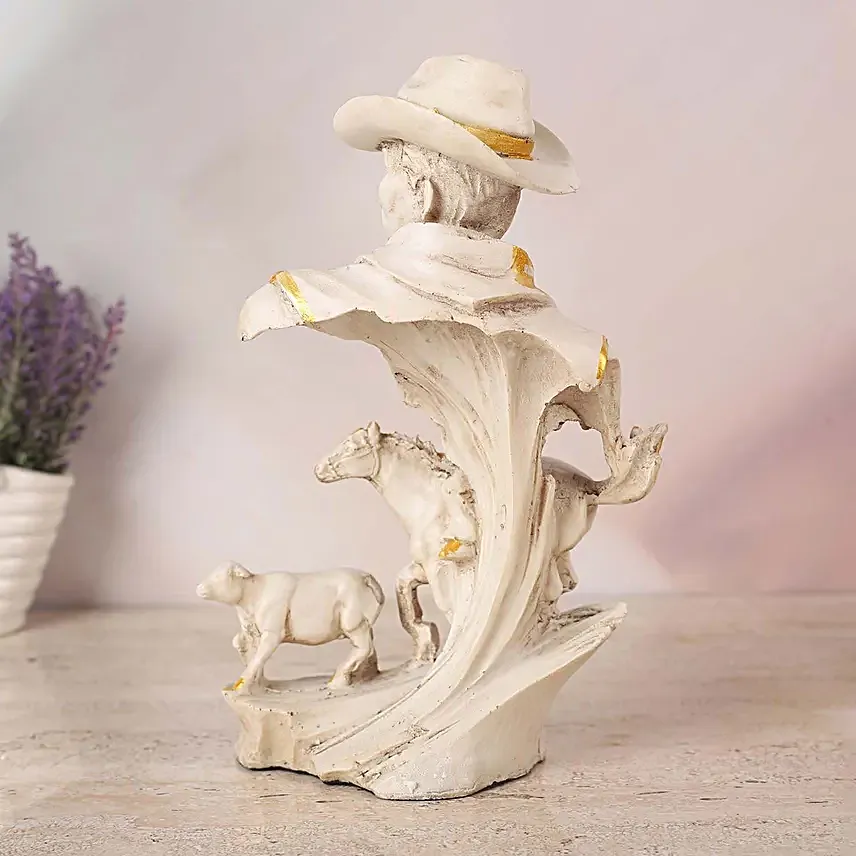 Cowboy N Horse Polyresin Figurine