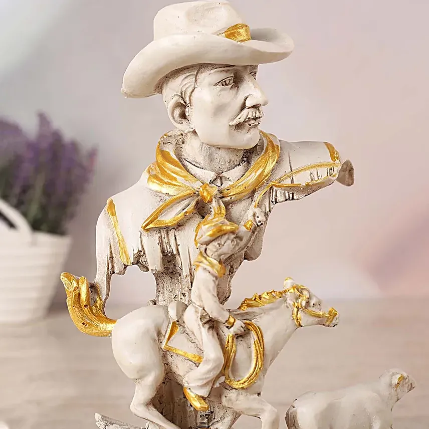 Cowboy N Horse Polyresin Figurine