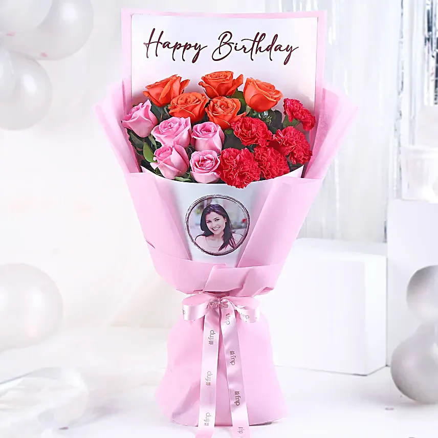 Customized Birthday Photo Bouquet with Truffle Cake