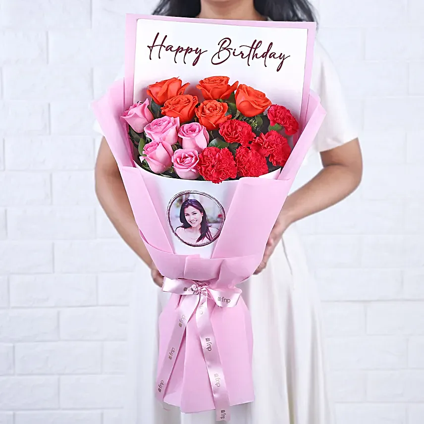 Customized Birthday Photo Bouquet with Truffle Cake