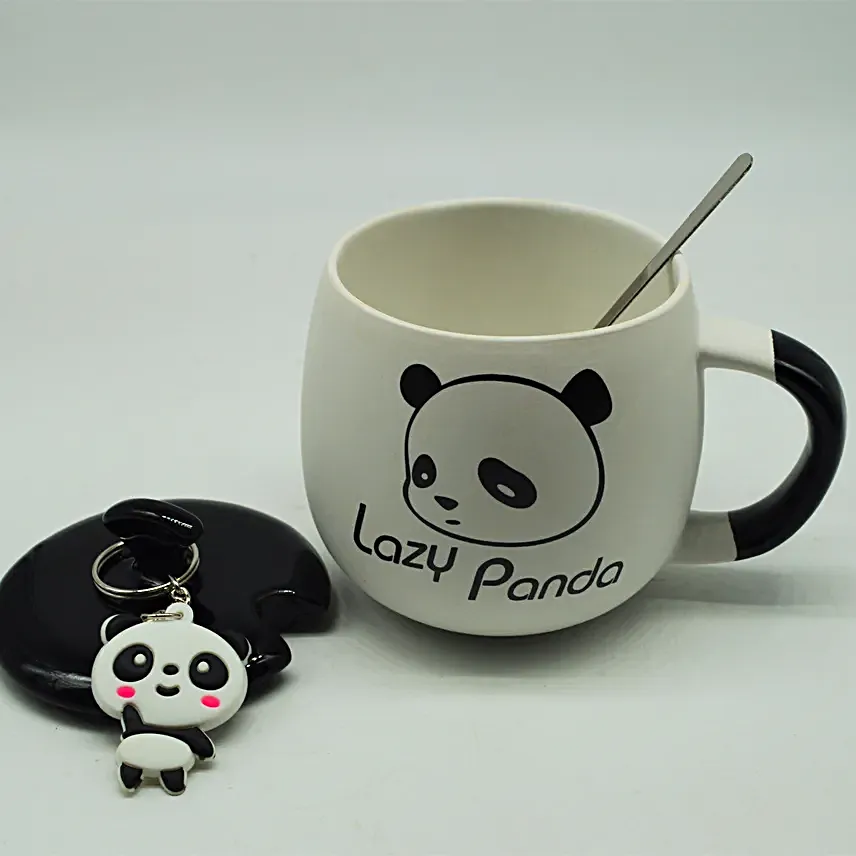 Cute Panda Coffee Mug With Ceramic Lid And Spoon