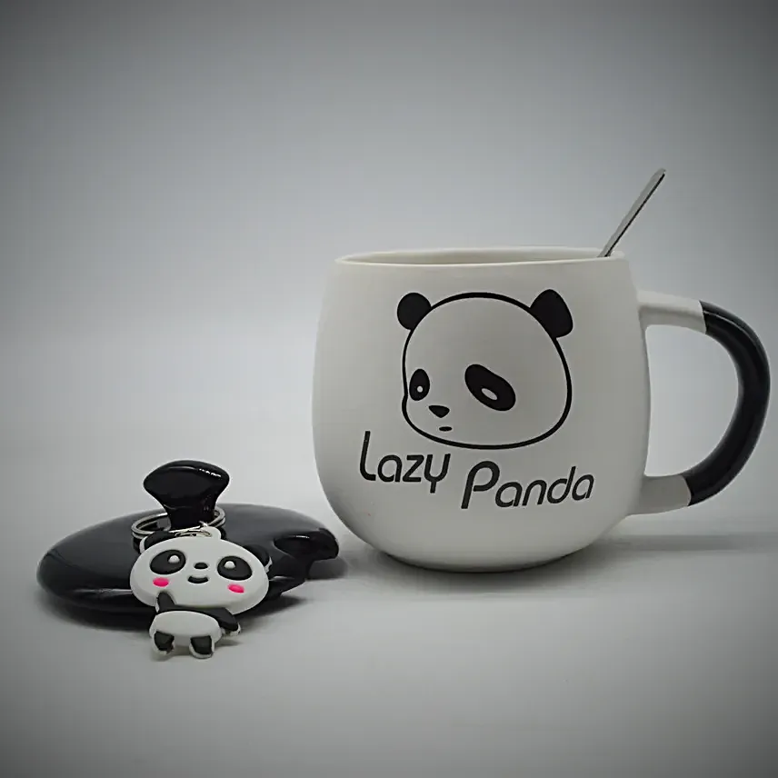 Cute Panda Coffee Mug With Ceramic Lid And Spoon