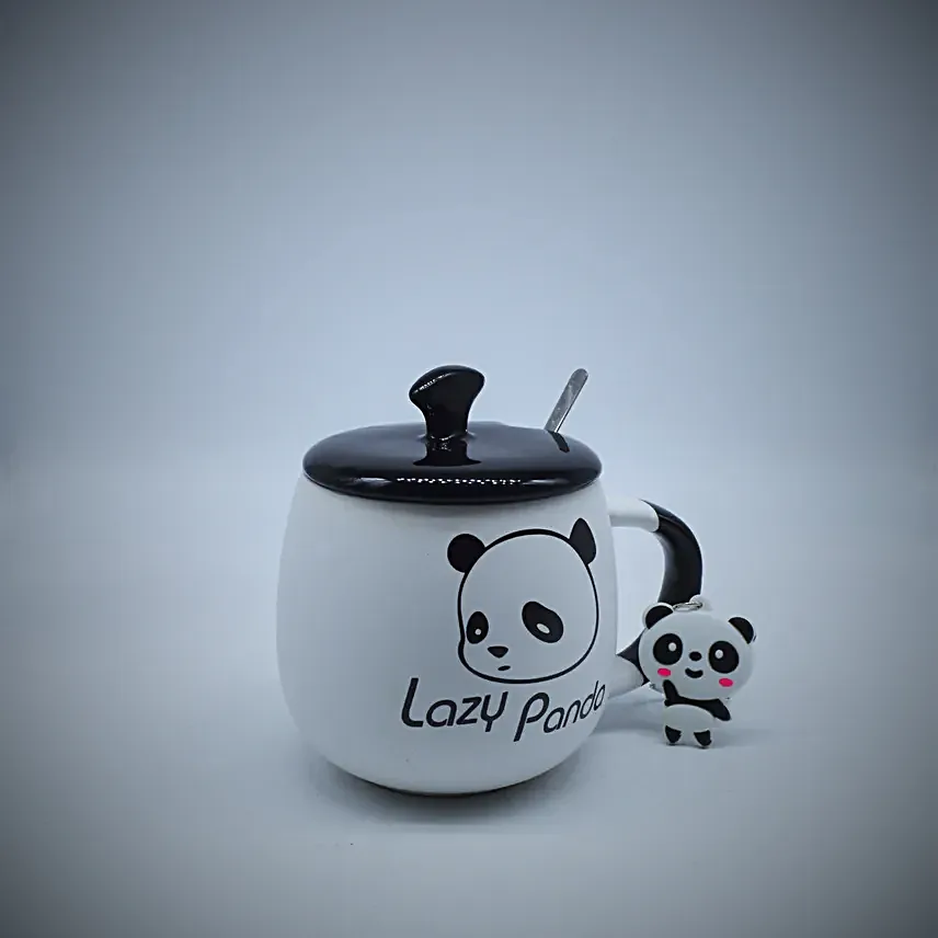 Cute Panda Coffee Mug With Ceramic Lid And Spoon