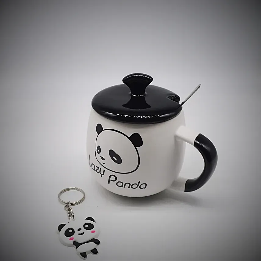 Cute Panda Coffee Mug With Ceramic Lid And Spoon
