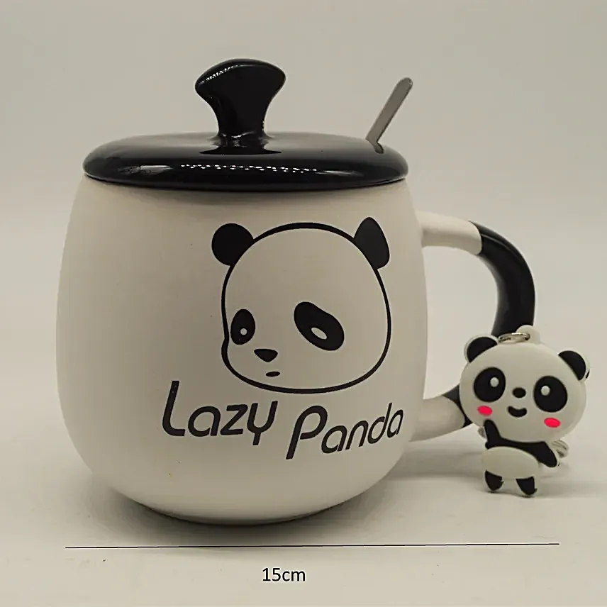 Cute Panda Coffee Mug With Ceramic Lid And Spoon