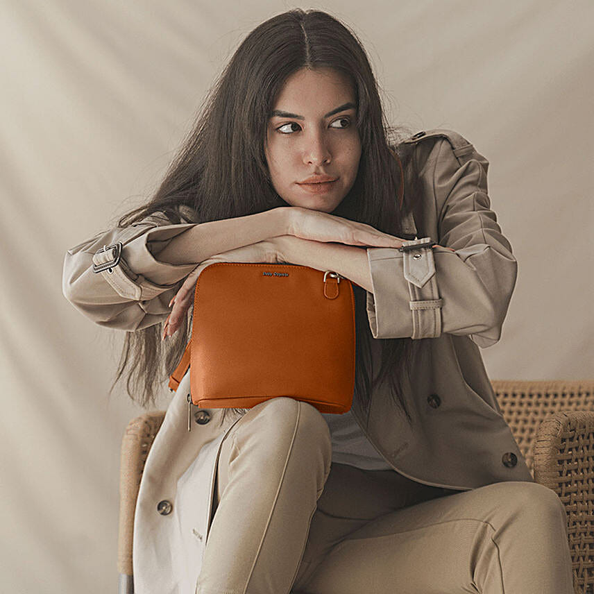 Online Tan Vegan Leather- Trapeze Crossbody Bag