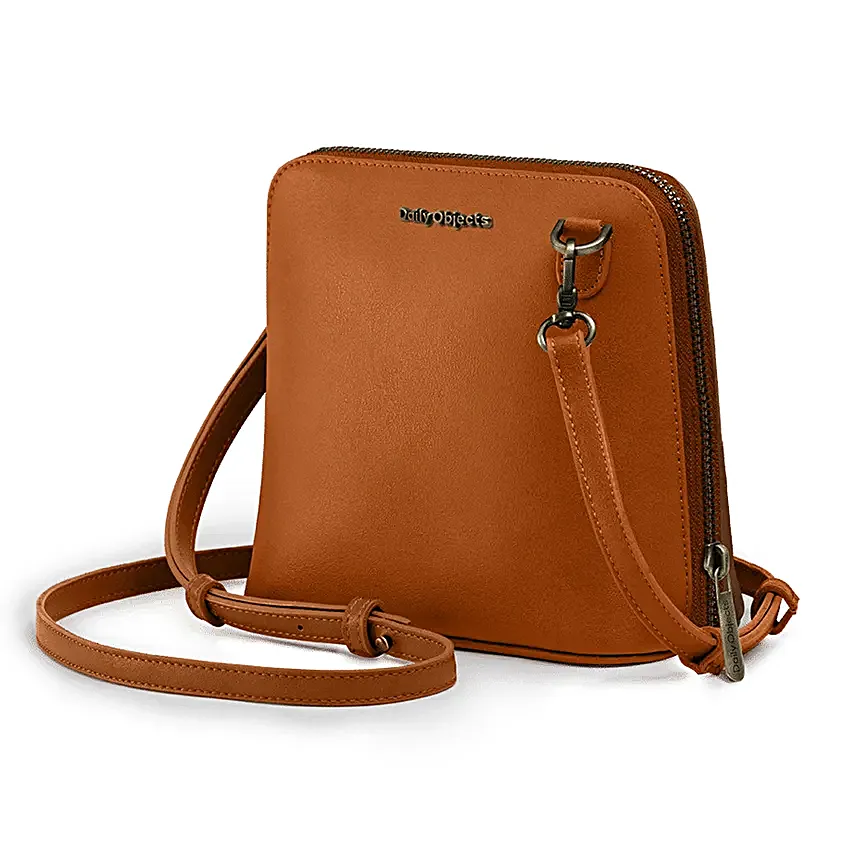 Online Tan Vegan Leather- Trapeze Crossbody Bag