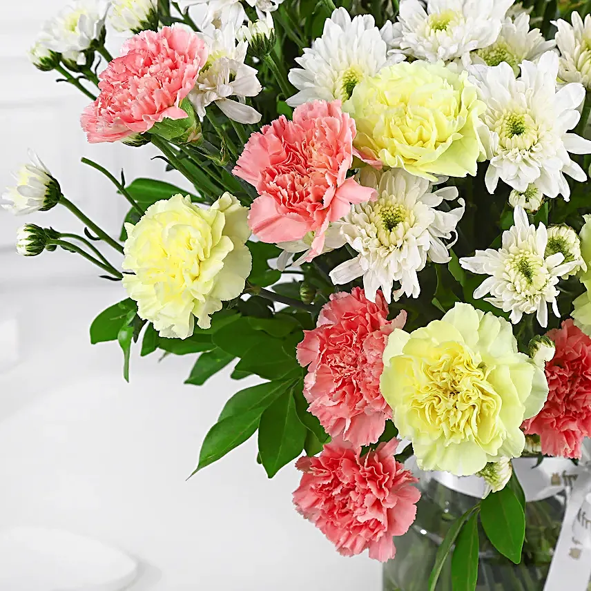 Daisies N Carnations Vibrant Jar Arrangement