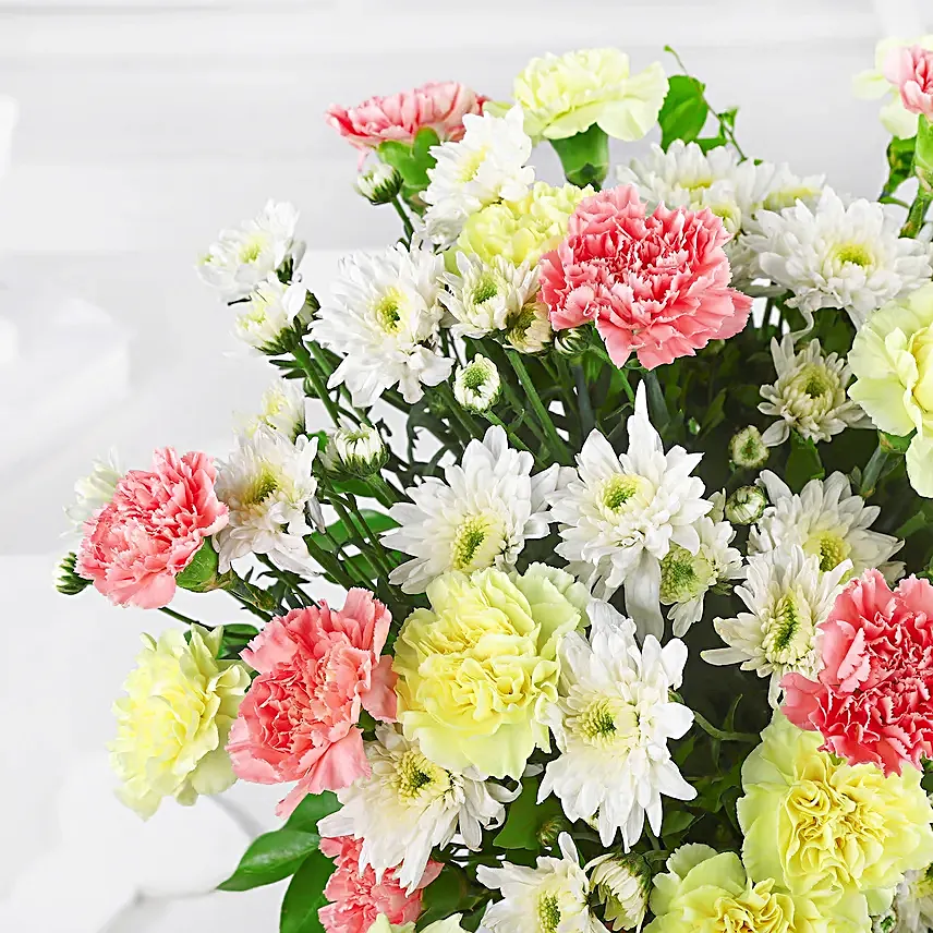 Daisies N Carnations Vibrant Jar Arrangement