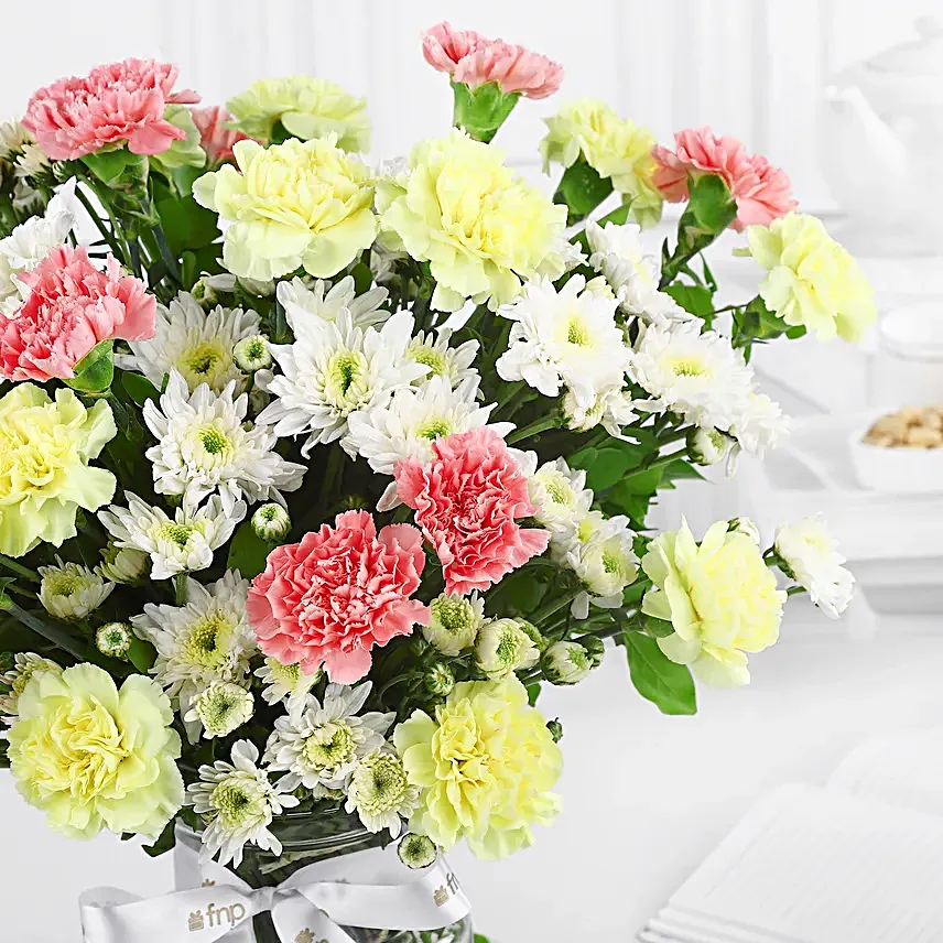 Daisies N Carnations Vibrant Jar Arrangement