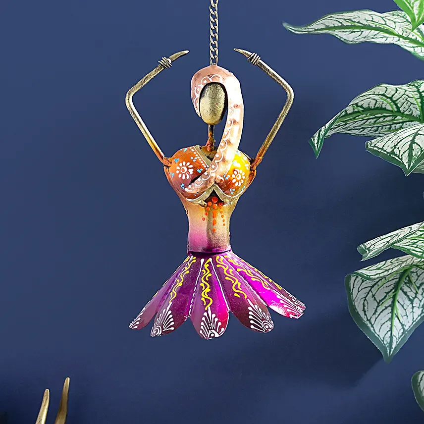 Dancing Doll Wall Hanging Figurine Pink & Orange