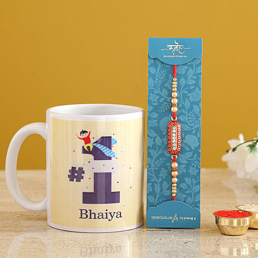 Designer Rakhi and No 1 Bhaiya Mug