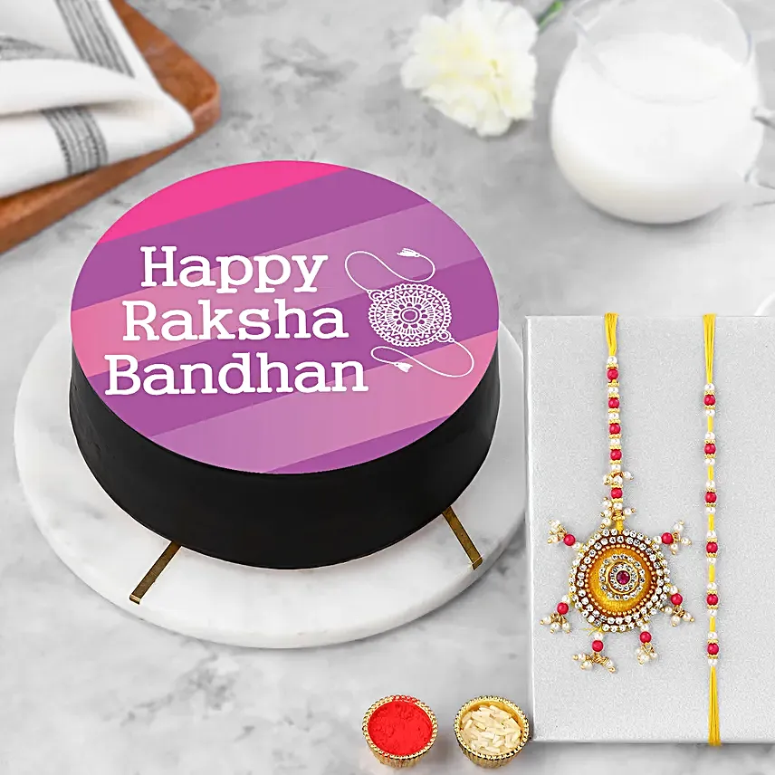 Designer Rakhi Lumba N Chocolate Cake Combo Half Kg