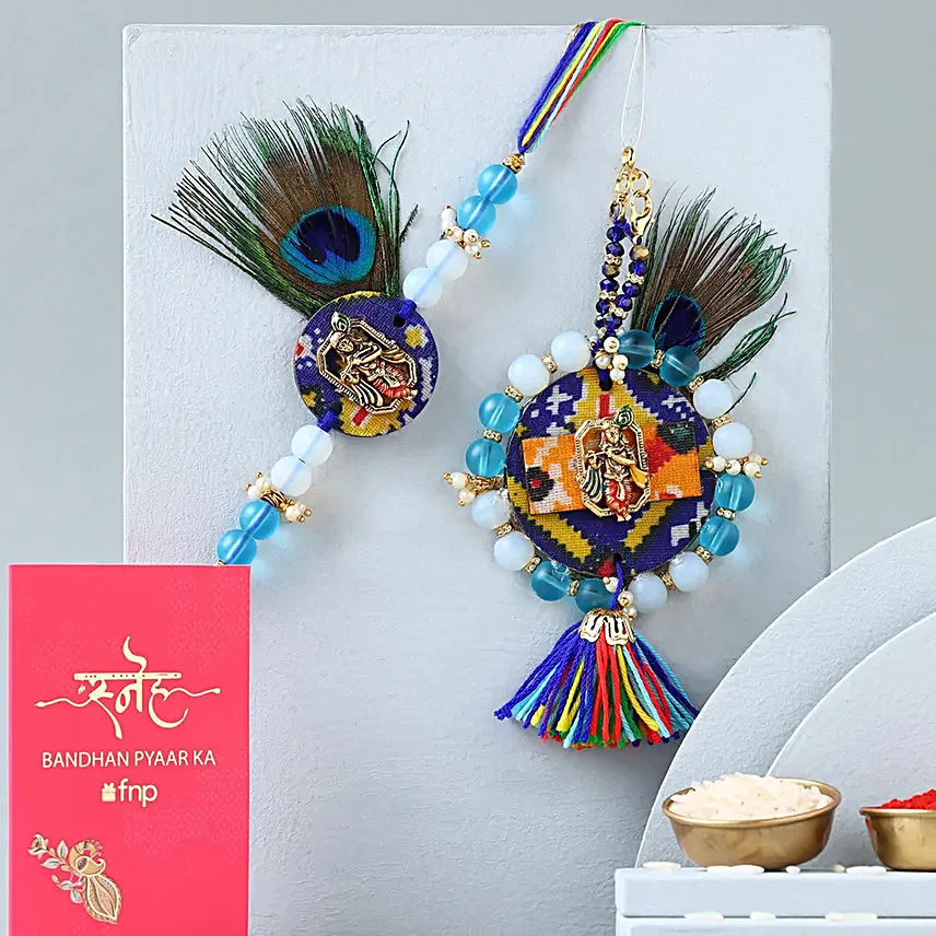 Divine Krishna Peacock Harmony Lumba Rakhi Set