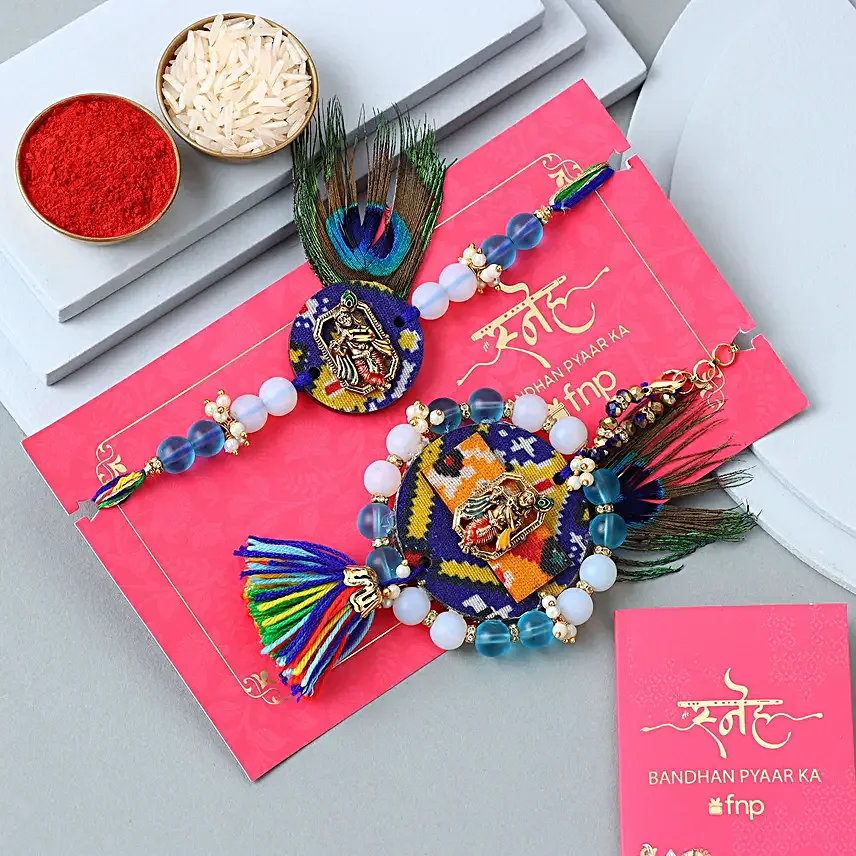 Divine Krishna Peacock Harmony Lumba Rakhi Set
