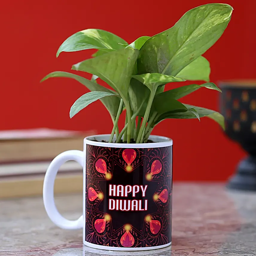 best plant with printed coffee mug for diwali