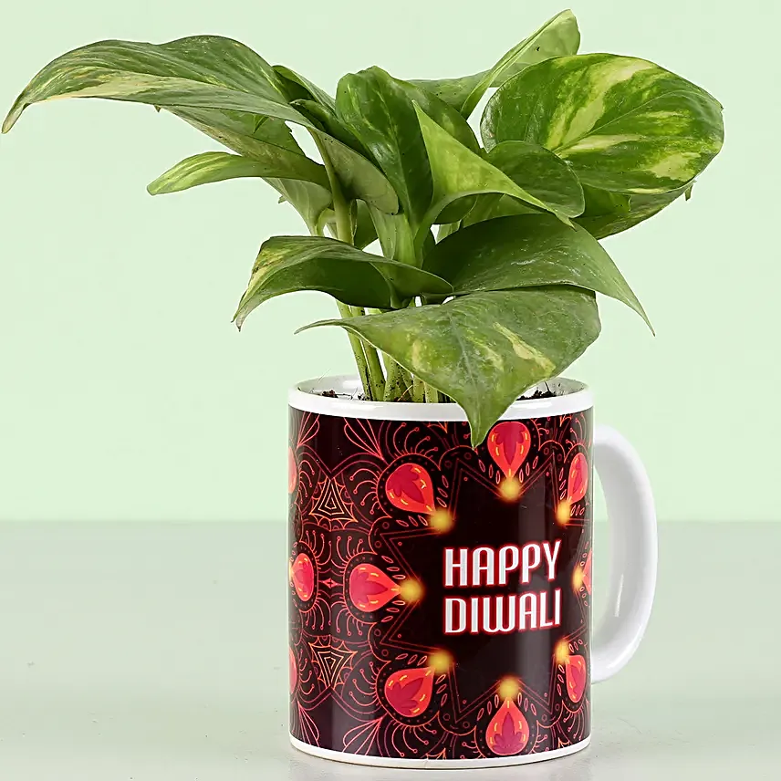best plant with printed coffee mug for diwali