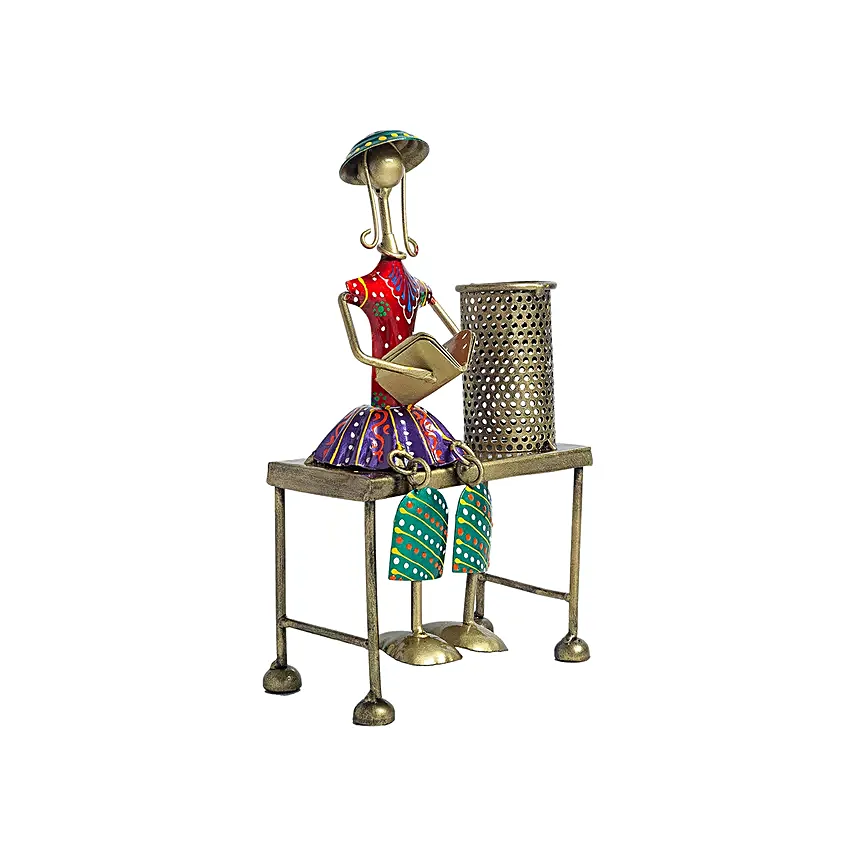Doll Figurine Desk Pen Stand Red & Green