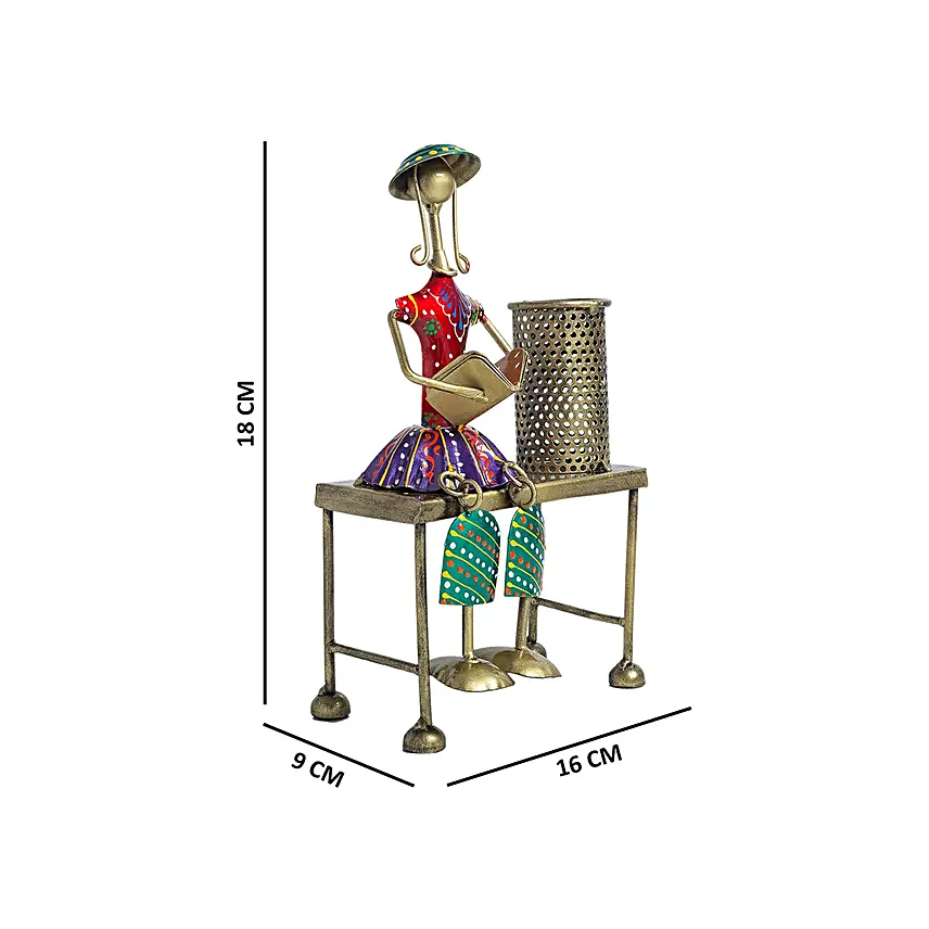 Doll Figurine Desk Pen Stand Red & Green
