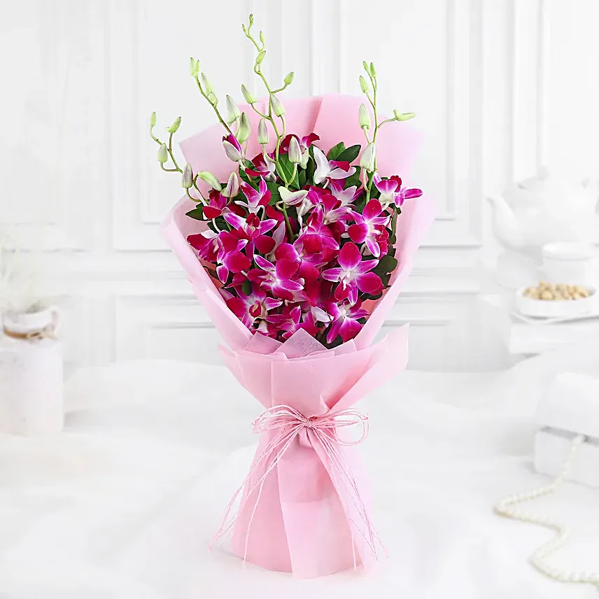 Dreamy Violet Whispers Orchids Bouquet N Black Forest Combo