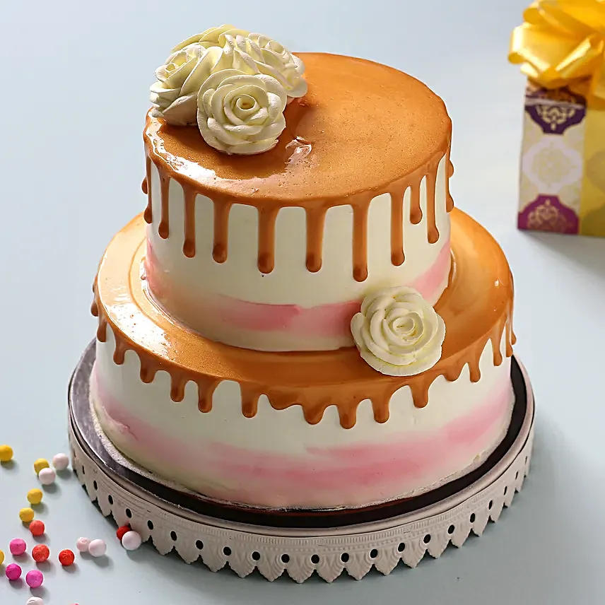 Dripping 2 Tier Butterscotch Cake 2 Kg