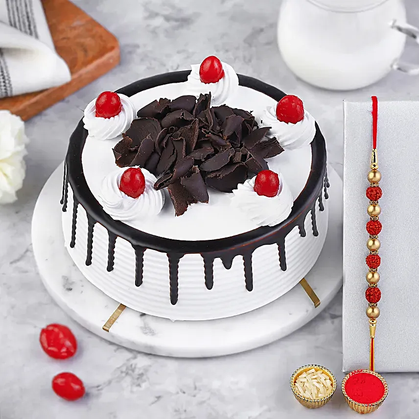Earthly Blessings Rudraksha Rakhi N Black Forest Cake Half Kg