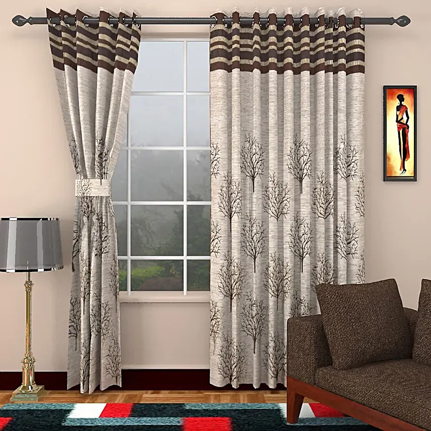 Elegant Jute Jacquard Curtain Set  5 Feet