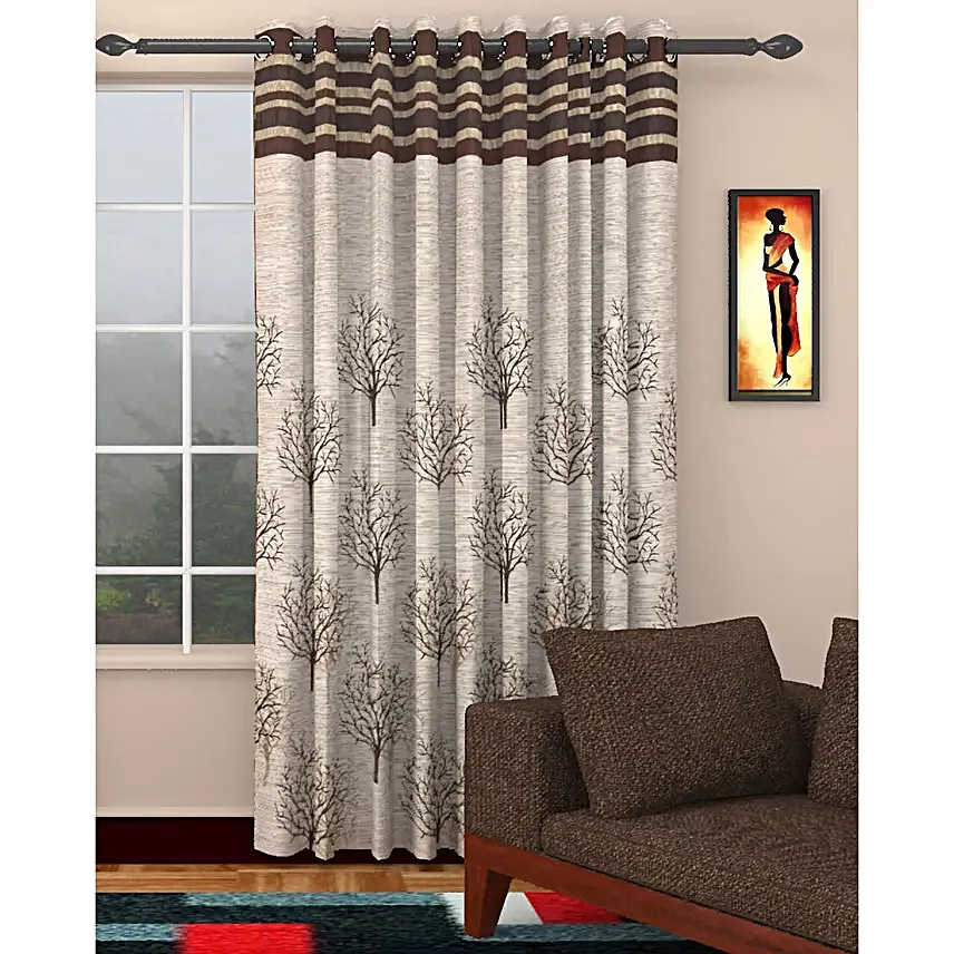 Elegant Jute Jacquard Curtain Set  5 Feet