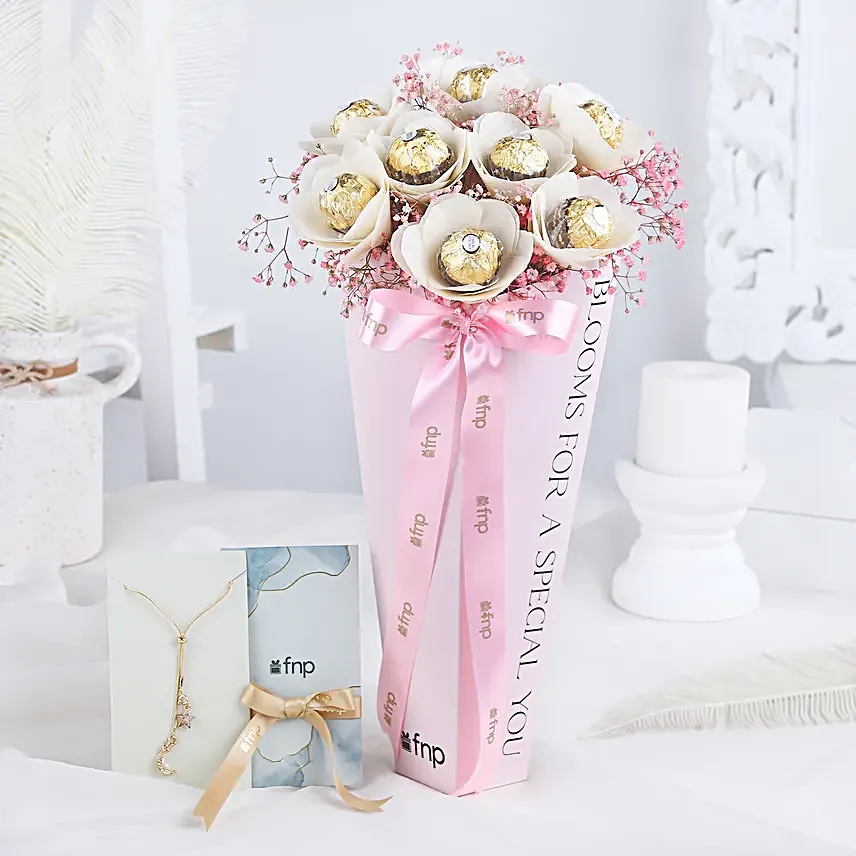 Elegant Rocher Bouquet N Dainty Necklace