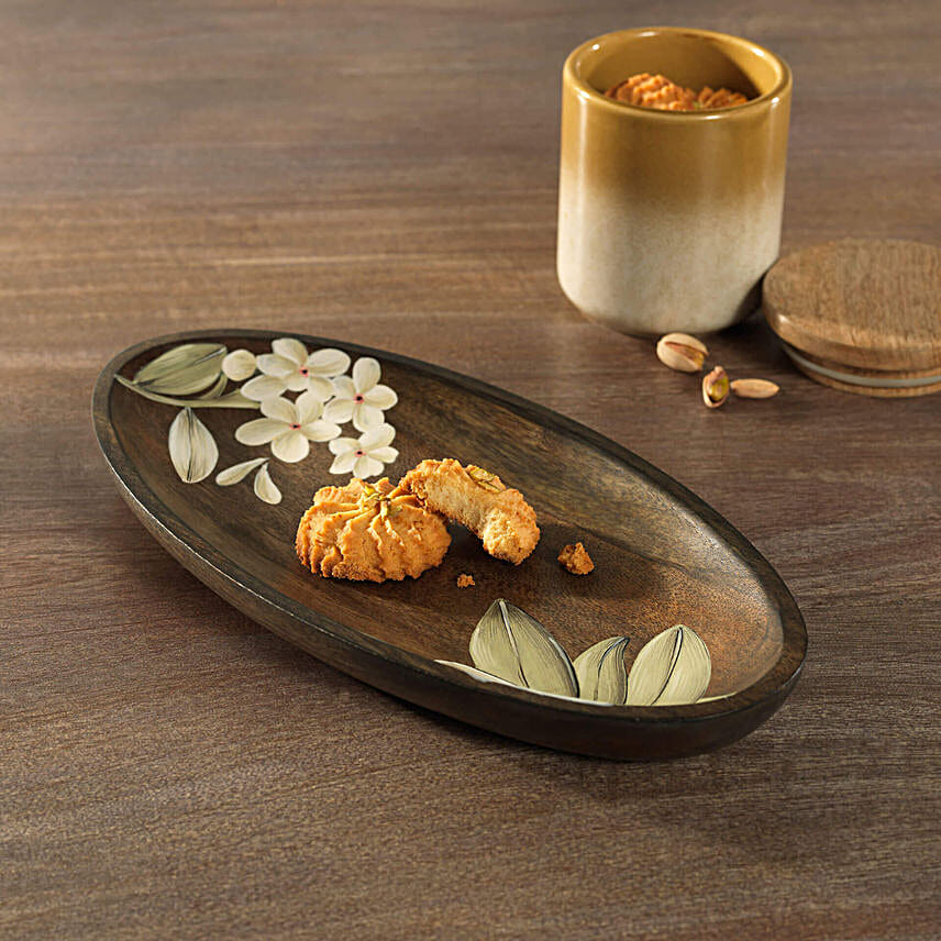 Ellementry Frangipani Oval Wooden Platter Small