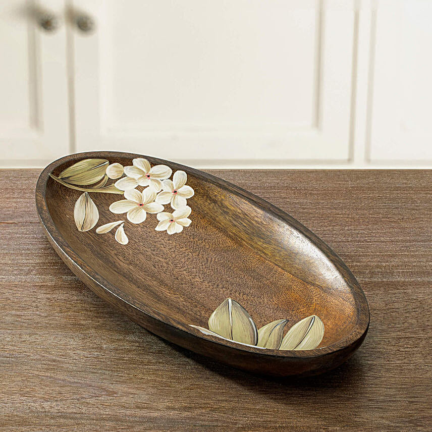 Ellementry Frangipani Oval Wooden Platter Small