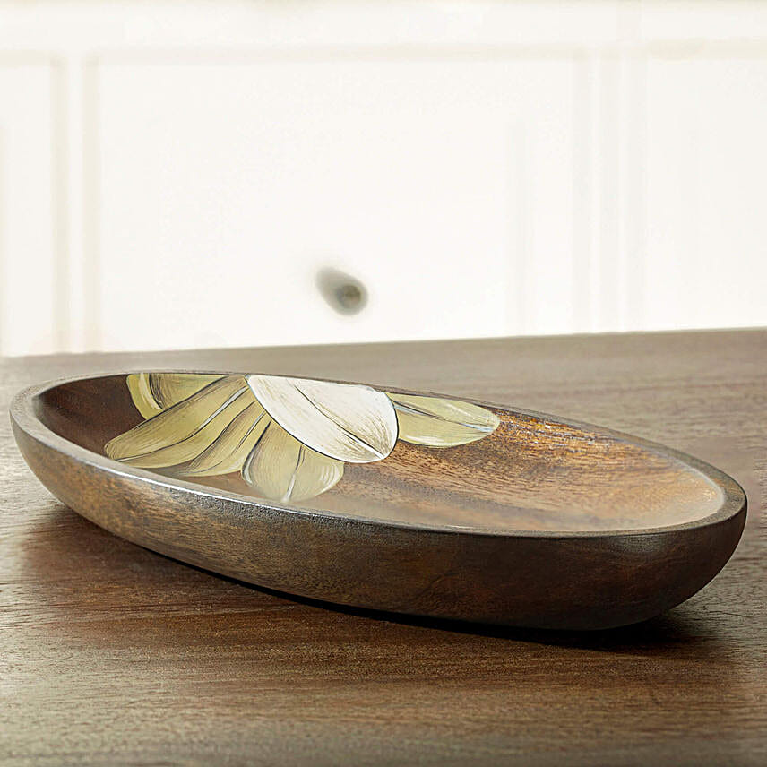 Ellementry Frangipani Oval Wooden Platter Small