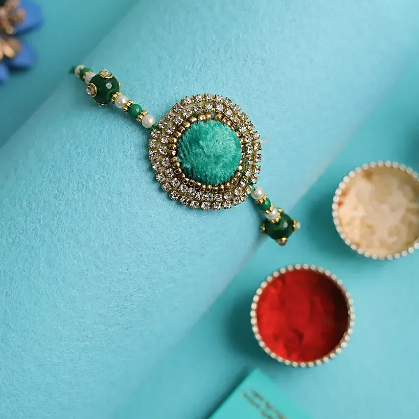 Embellished Rakhi N Pooja Thali With Silk Chocolate