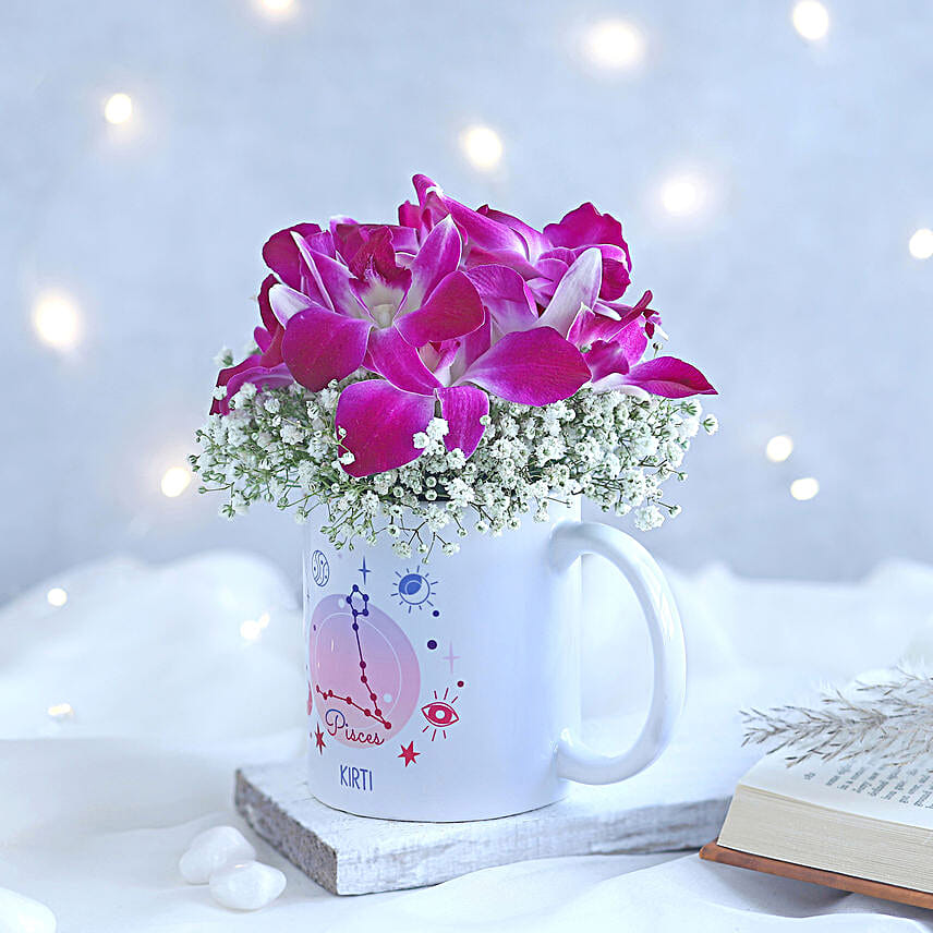 Enchanting Orchid Pisces Personalised Mug