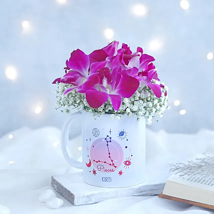 Enchanting Orchid Pisces Personalised Mug