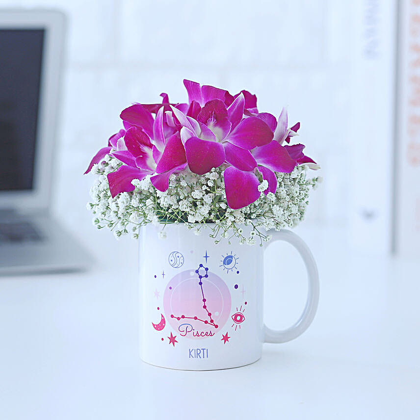 Enchanting Orchid Pisces Personalised Mug
