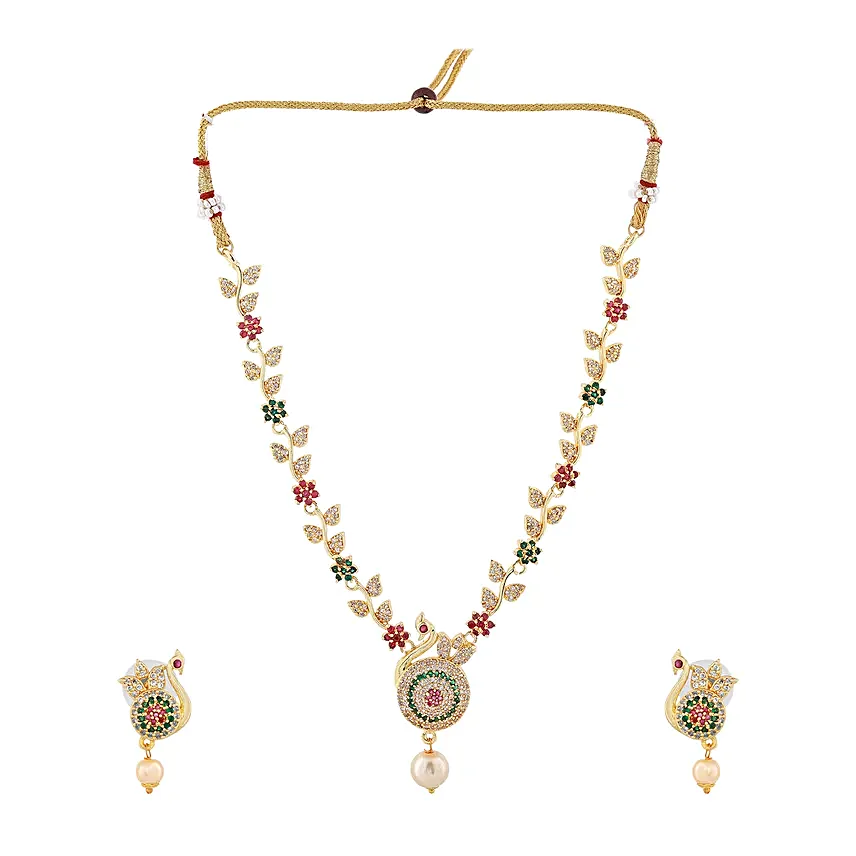 Estele Pearl Embellished Peacock Necklace Set