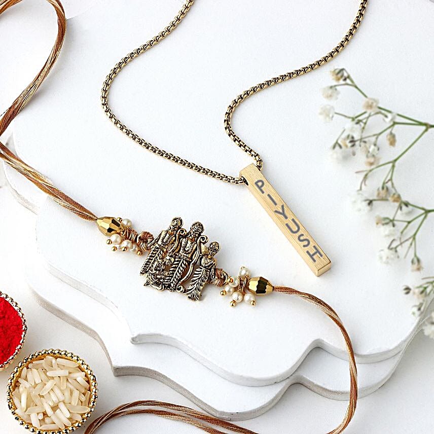 Ethereal Ram Darbar Rakhi N Neck Chain Combo