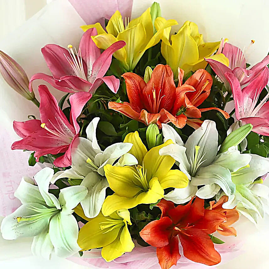 Evil Eye Rakhi N Bonded Hues Lilies Bouquet
