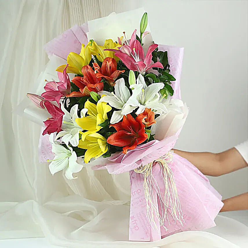 Evil Eye Rakhi N Bonded Hues Lilies Bouquet