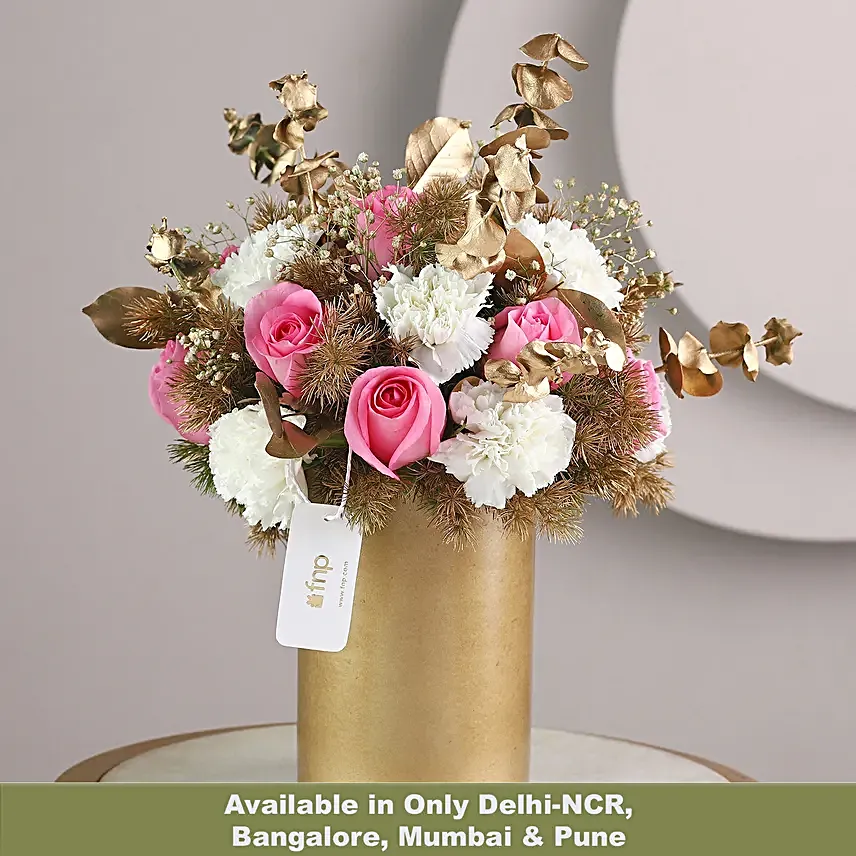 Exotic Carnations N Light Pink Roses Vase