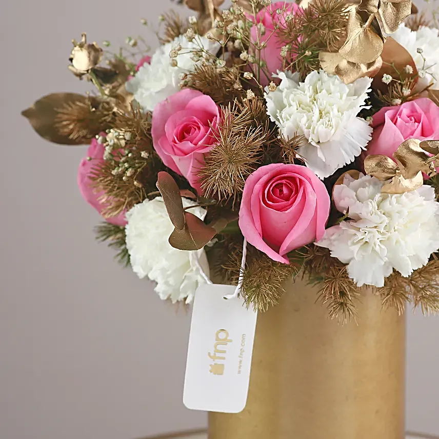 Exotic Carnations N Light Pink Roses Vase