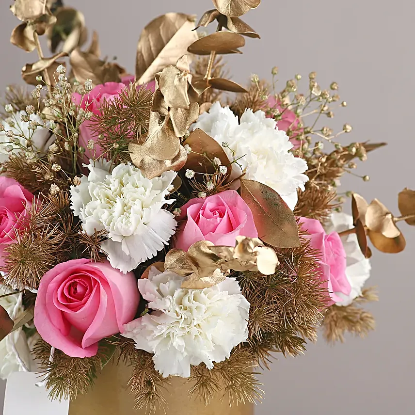 Exotic Carnations N Light Pink Roses Vase