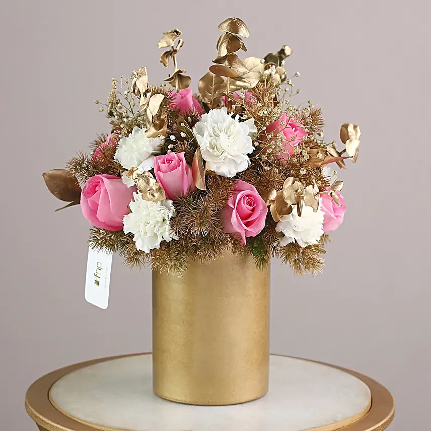 Exotic Carnations N Light Pink Roses Vase