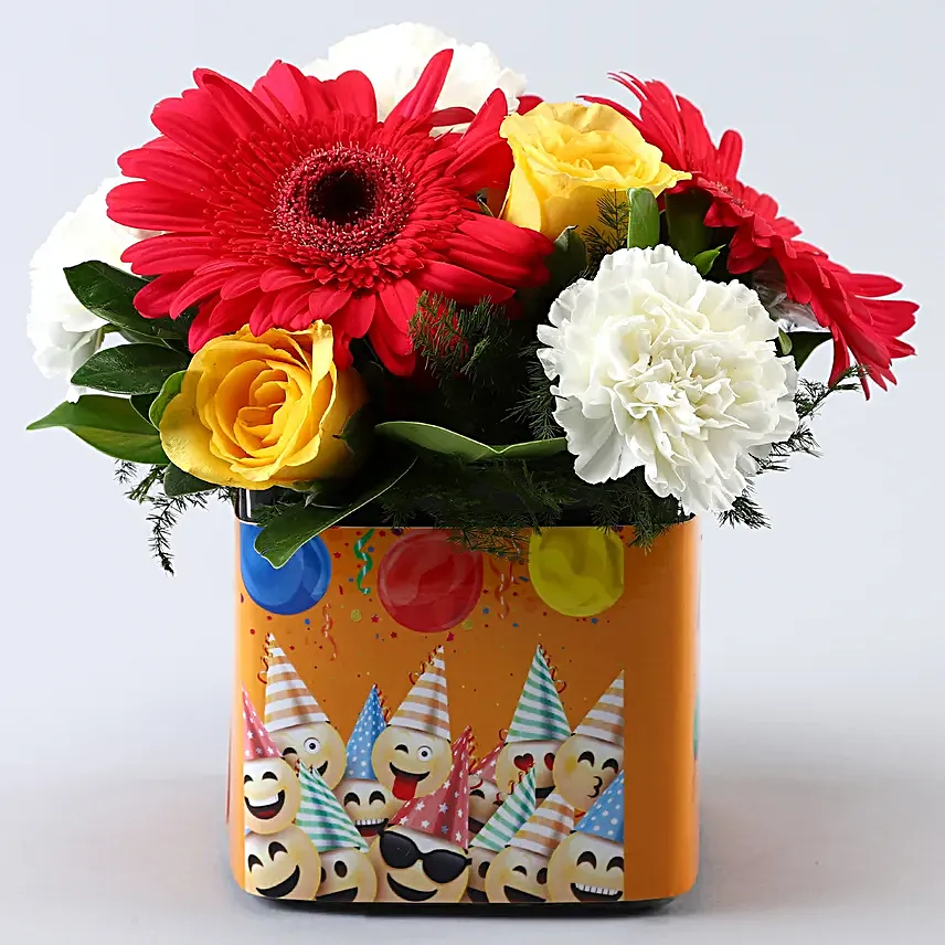 Exotic Mixed Flowers In Orange Bday Vase