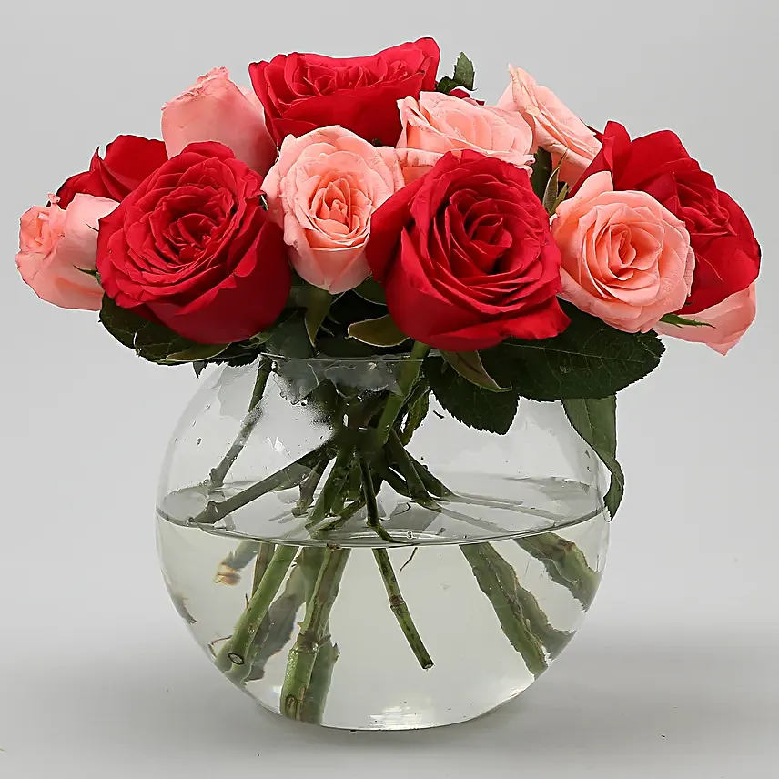 Exotic Mixed Roses Glass Vase Arrangement