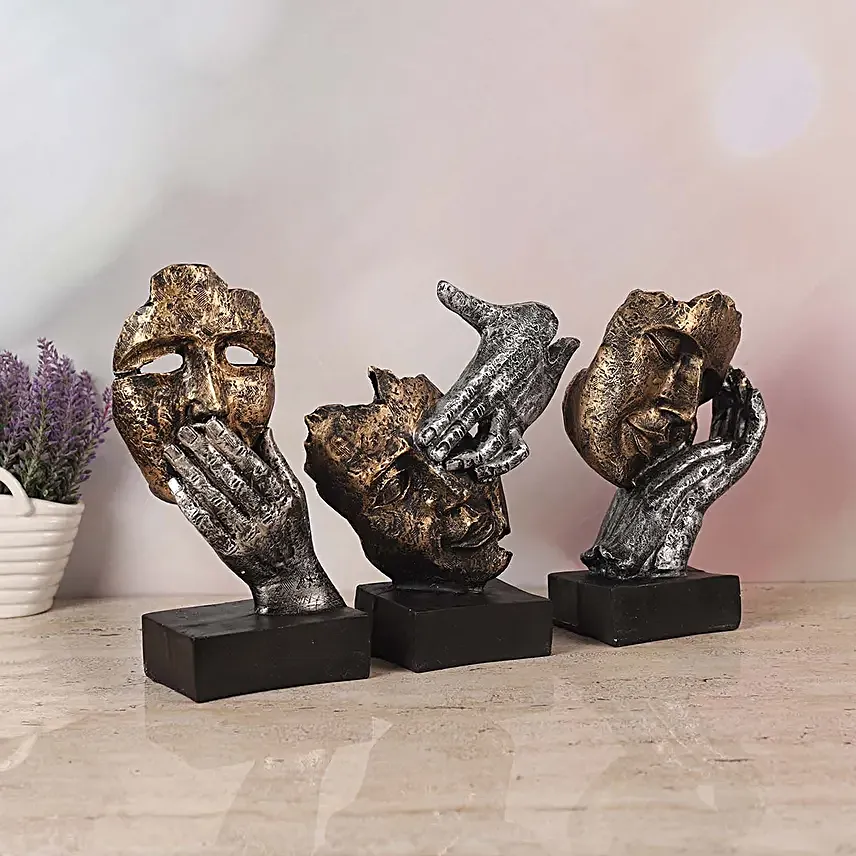 Face Cut Polyresin Figurine Set of 3