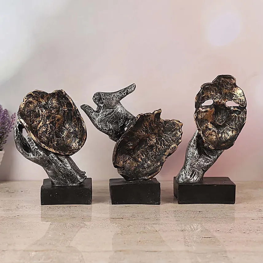 Face Cut Polyresin Figurine Set of 3