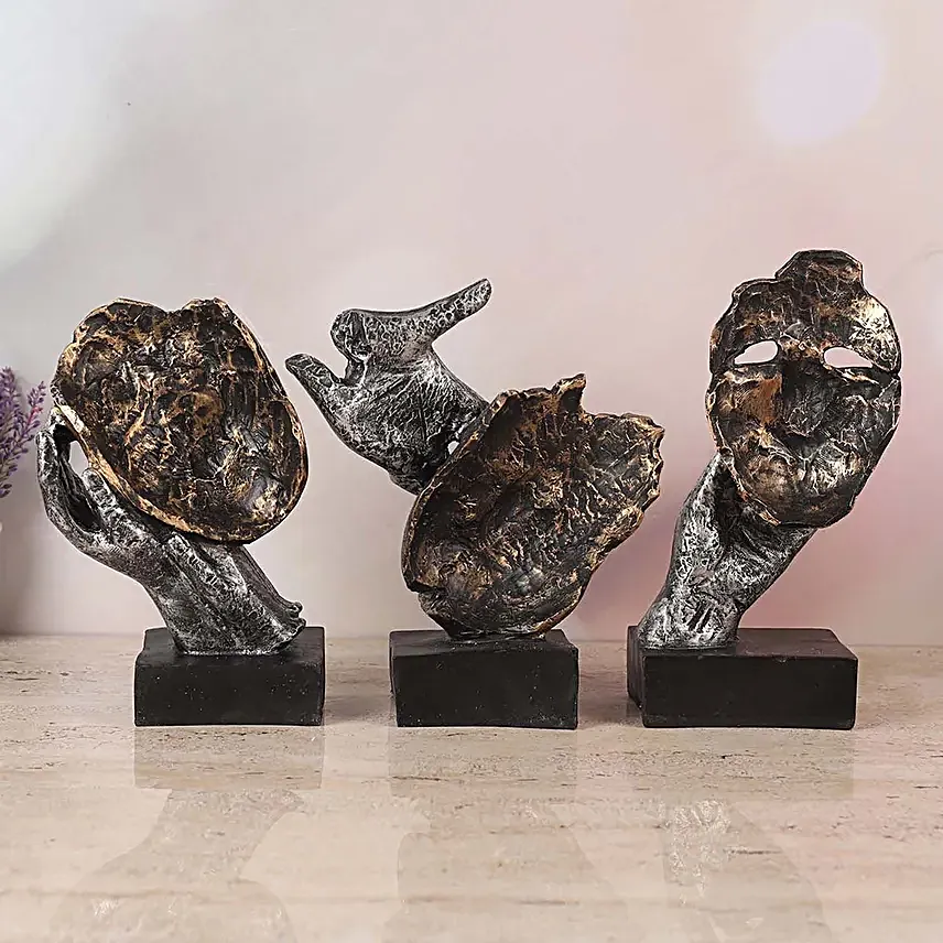 Face Cut Polyresin Figurine Set of 3