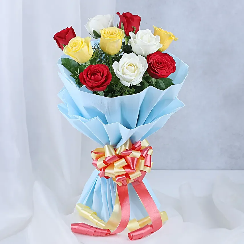 Father's Day Mixed Rose Bouquet and Eggless Butterscotch Cake